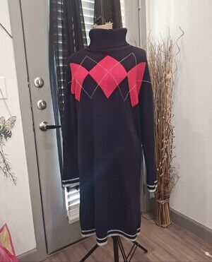 Tommy Hilfiger Black Sweater Dress with Red Argyle